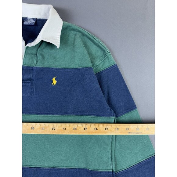 Rare Vintage Y2K Polo Ralph Lauren Rugby Blue Green Stripes Streetwear Hype Kids - Picture 11 of 12
